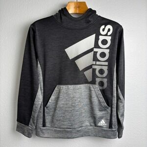 Adidas Youth Large Hoodie Black Gray While‎ Logo Pullover Sweatshirt 14 / 16